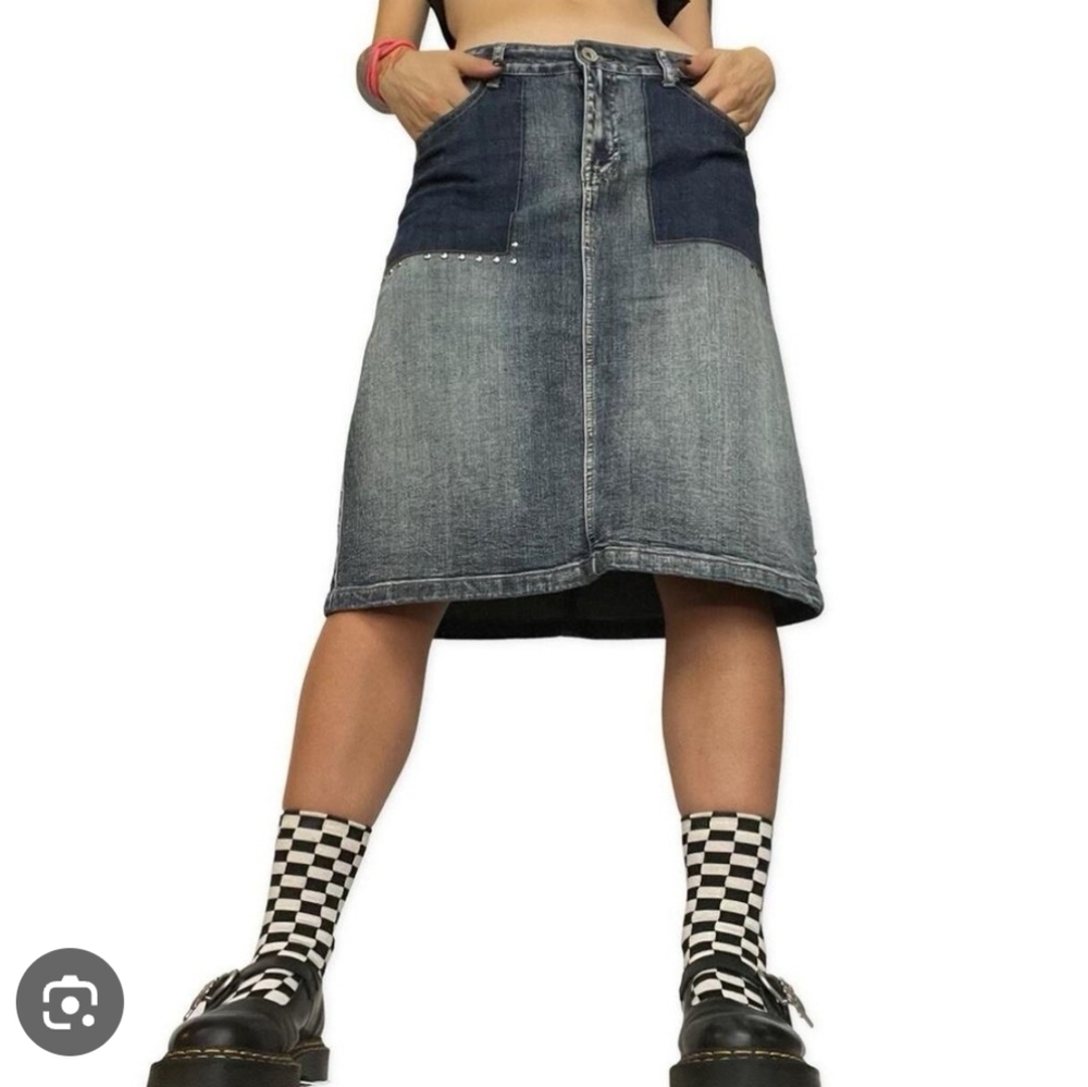 Hydraulic Brand Bleached Blue Patchwork Long Knee… - image 1